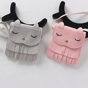 Kids Girls Cute Tassel Mini Cat Shoulder Bag Messenger Bag PU Leather Handbag