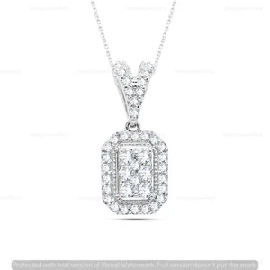 0.50 Ct Round Cut Natural I2 H Diamond Cluster Pendant 14K White Gold 18" Chain - Picture 1 of 7