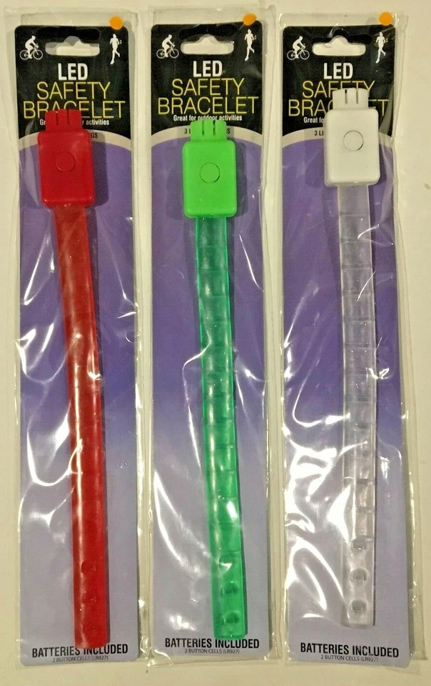LED Safety Bracelets 3 Light Settings Bike Run Outdoors Batteries Included, New - Image 1 of 1