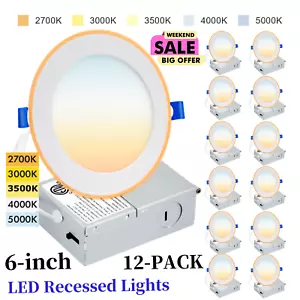 6 inch 5CCT Ultra-Thin Baffle Recessed Lighting,Dimmable Canless Wafer Downlight - Picture 1 of 29
