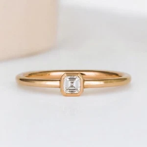 Engagement Band 0.25 Carat Lab Grown Asscher Cut Diamond Solid 18K Rose Gold - Picture 1 of 10