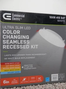 COMMERCIAL ELECTRIC ULTRA SLIM LED COLOR CHANGING SEAMLESS RECESSED KIT WHITE - Picture 1 of 3