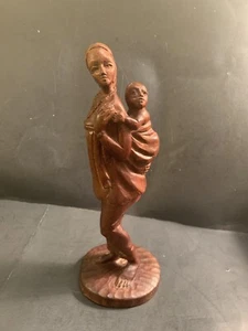 African Lady Carrying Infant Handcrafted Wood Figurine Signed Eoduro Ghana VTG - Picture 1 of 12