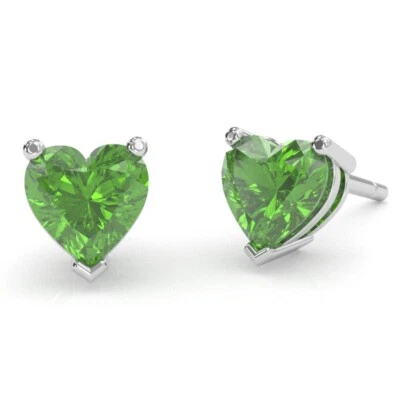 Peridot  Heart Stud Earrings In 14k White Gold - Image 1 of 4