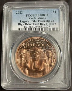 2022 Cook Islands $1 Legacy of the Pharaohs Copper Ultra High Relief PCGS PL70RD - Picture 1 of 6