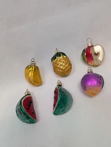 Lot: 6 ~2" Vintage Fruit Figural Blown Glass Holiday Christmas Ornament c1990s - Picture 1 of 20