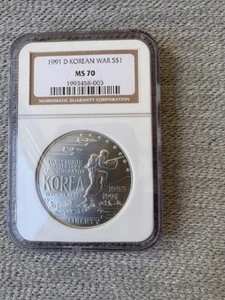 1991-D Korean War Commemorative Dollar NGC MS70 - Picture 1 of 2