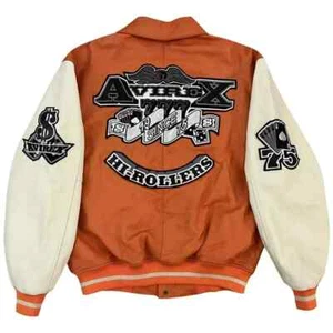 NEW Mens Avirex Hi-Rollers Varsity Genuine Cowhide Motorcycle Leather Jacket NWT - Picture 1 of 5