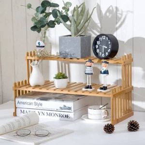 Indoor 2 Tier Flower Shelf Plant Pot Display Stand Desktop Wooden Storage Rack - Picture 1 of 6