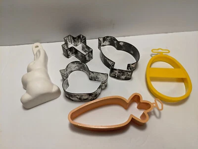 Cortadores de galletas tema Pascua huevo cruzado conejito zanahoria pollito pato conejo molde de caramelo Foto 1 de 3