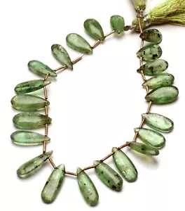 Natural Green Kyanite Gemstone 14x7 to 18x7mm Faceted Pear Briolette Beads 8" - Picture 1 of 8