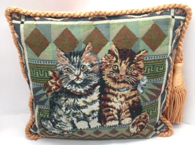 Almohada para gatos cosida cuerda dorada bordes gatitos tapiz acurrucarse Foto 1 de 4