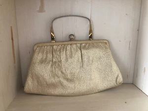 Rare Vintage ANDE' Golden Handbag Gold Metal Handle Purse Beautiful Collectible - Picture 1 of 8