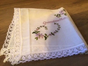 1940s 50s Petit Embroidered Swiss Handkerchief Hankie Purple Flowers VTG - Picture 1 of 3