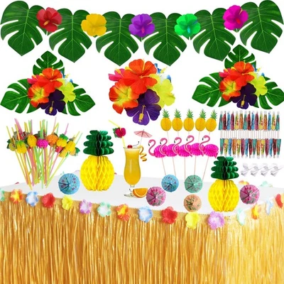 Hawaiian Beach Theme Party Favors Luau Party Supplies with 9ft Luau Grass Decor - Image 1 of 4