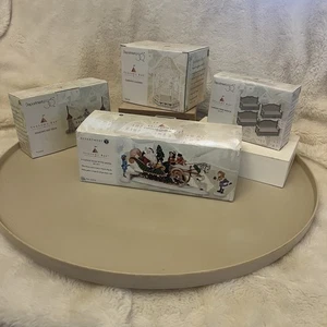 4 DEPT 56 SEASONS BAY Accessories Benches Gazebo Bay Sign Sleigh Ride With Santa - Picture 1 of 5