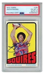 Julius Erving Autographed Virginia Squires 1972 Topps #195 HOF Card PSA 6 59419 - Picture 1 of 2
