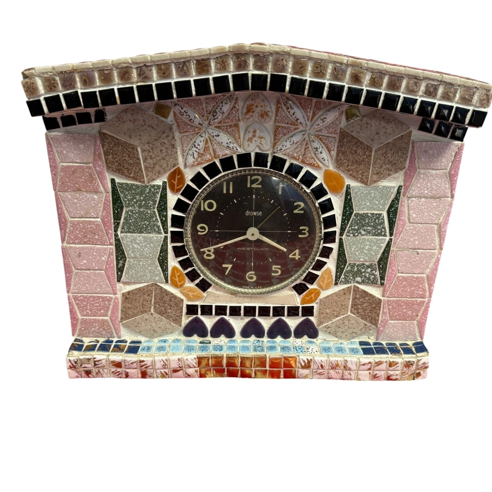 Vintage Westclox Drowse Mosaic Tile Mantel Clock Working Folk Art Mid Century - Image 1 of 4