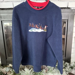 Vintage Santa Embroidered Fleece Pullover Ugly Christmas Sweater Women’s PL - Picture 1 of 8
