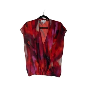 Exclusive For Intermix transparente Aquarell plissierte Seidenbluse Größe Large V-Ausschnitt - Bild 1 von 8