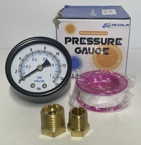 Meanlin Measure 2” 0-15 PSI 1/8” Npt Pressure Gauge W/Adapters New - Picture 1 of 6