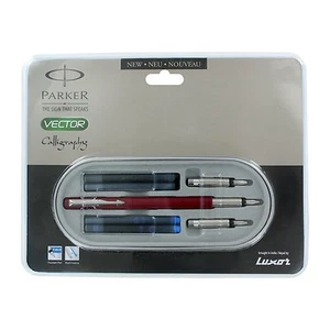 Parker Vector Calligraphy Standard CT Fountain Pen Red Body Free Ink cartridge - Picture 1 of 12