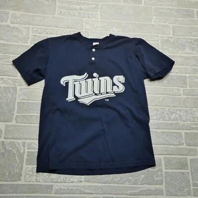 VINTAGE Soffe Shirt Adult Medium Minnesota Twins Cotton Short Sleeve Henley - Image 1 of 4