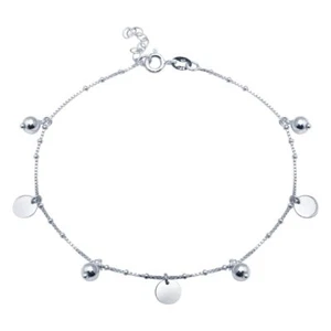 NWT 925 Sterling Silver Rhodium Plated Round and Flat Circle Charm Anklet - Picture 1 of 1