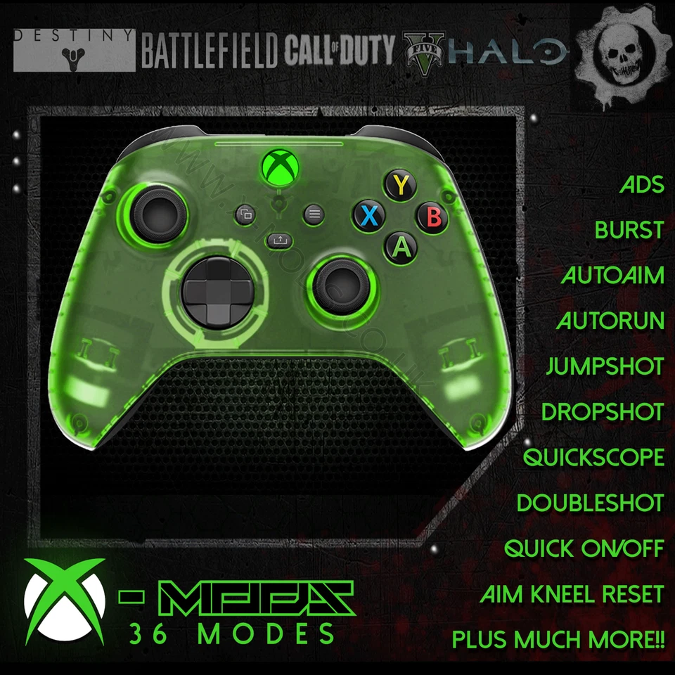 XBOX ONE SERIES RAPID FIRE CONTROLLER - CARNAGE MOD 2.0 - TRANSPARENT GREEN - Image 1 of 1