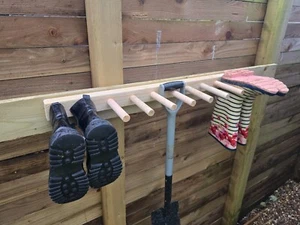 Welly wellington wellies wooden rack boot holder wall mounted shoe storage - Picture 1 of 44
