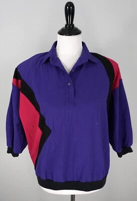 Vtg 80s Ms. Paquette Purple Hot Pink 3/4 Sleeve Jumper Collared Jacket Top Small - Image 1 of 4