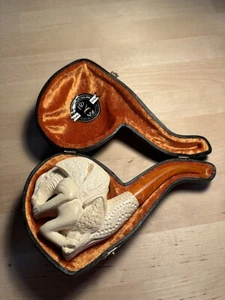 Hilmi Cay Block Meerschaum Estate Pipe Bent Billiard Gargoyle W/ Fitted Case - Picture 1 of 20