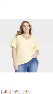 Women's Short Sleeve Size 1X V-Neck T-Shirt Yellow - Ava & Viv™ - Picture 1 of 4
