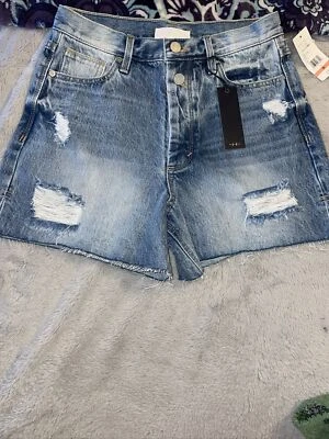 全新带标签 Habitual Button Fly Jean 短裤 26 码高腰破旧下摆休闲 — 第 1/4 张图片