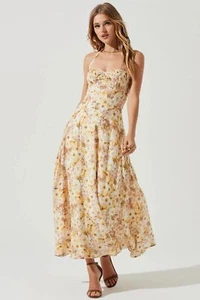 ASTR The Label Women's Mariella Taupe Yellow Floral Lined Maxi Dress - Picture 1 of 8