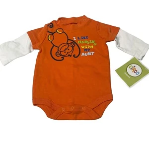 Circo Boys Long Sleeve Orange One Piece Monkey Hanging With My Aunt Size NB - Picture 1 of 4