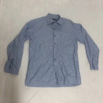 Camisa de vestir Ermenegildo Zegna City azul a rayas con botones talla XL. Foto 1 de 4