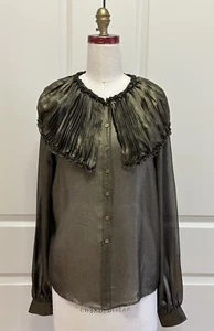 Vintage Isaac Mizrahi New York Couture Gorgeous Silk Blouse Size 8 Bronze Green - Picture 1 of 9