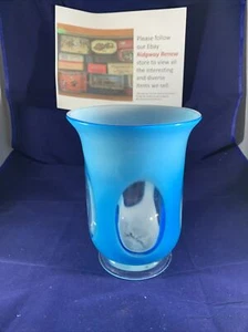 hand blown art glass blue/white with coin design vase - Picture 1 of 7
