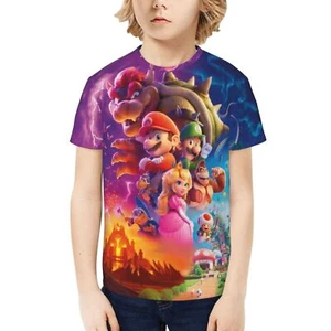 Super Mario Bros Youth Cartoon T-Shirt Crew Neck Short Sleeve Novelty Tops Tee - Picture 1 of 31