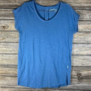 Eddie Bauer Damen meliertes blaues Kurzarm-T-Shirt plissiert hinten Größe Medium - Bild 1 von 4