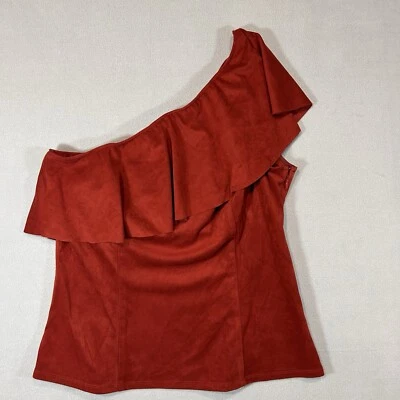 Top Inc Un Hombro Mujer Grande Marrón Rojizo Gamuza Volantes Silencioso Lujo Foto 1 de 4