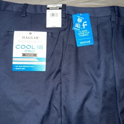 Pantalones Cortos Haggar Para Hombres Grandes Altos Geniales 18 Pro Plisados Cintura Expandible Azul Marino 48W Foto 1 de 4
