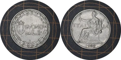 1 里拉 1922 年意大利硬币 # 62 — 第 1/4 张图片