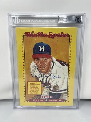 Warren Spahn Signed 1989 Donruss Diamond Kings HOF Puzzle Beckett Auto L2 - Image 1 of 3