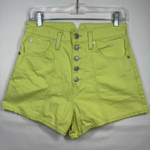Levi's High Waisted Mom Shorts Button Fly Neon Chartreuse Green Size 28 - Picture 1 of 10
