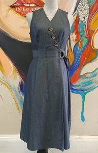 Neu mit Etikett Calvin Klein A-Linie Wickel-Midikleid ärmellos Baumwolle Damen 4 UVP 134 $ - Bild 1 von 14