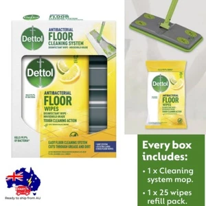Dettol Anti-Bacterial Floor Mop Cleaning Kit Flooring Disposable Wipe Portable - Picture 1 of 5