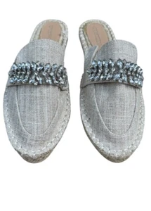 Shoedazzle Daphney Slip On Espadrillas Mules Naturale con Gioielli Accenti Lino. 7 - Foto 1 di 8