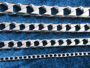 Echte 925 Sterlingsilber massiv echte Männer italienisch kubanisch QUADRATISCH Bordstein Gliedkette - Bild 1 von 6